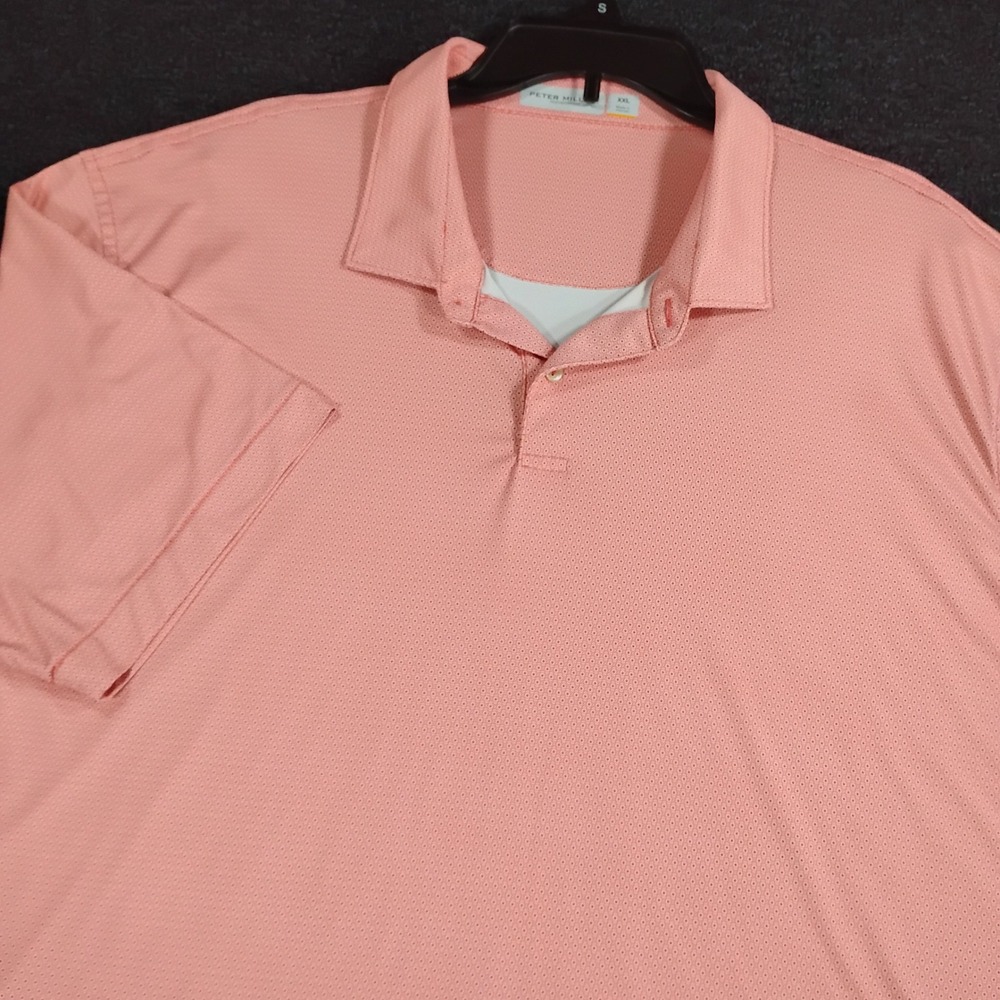 Peter Millar Featherweight Polo Shirt Mens XXL Salmon Pink Geometric Golf Active